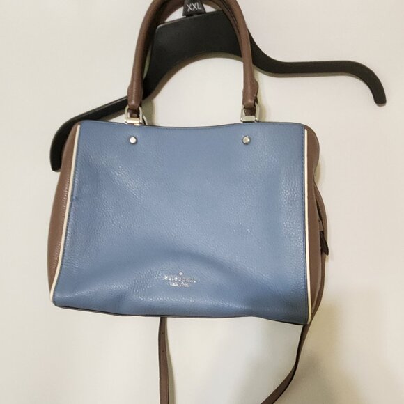 Kate Spade Leila Medium Triple Compartment Satche Light Blue/Brown Shoulder Stra - Picture 1 of 14